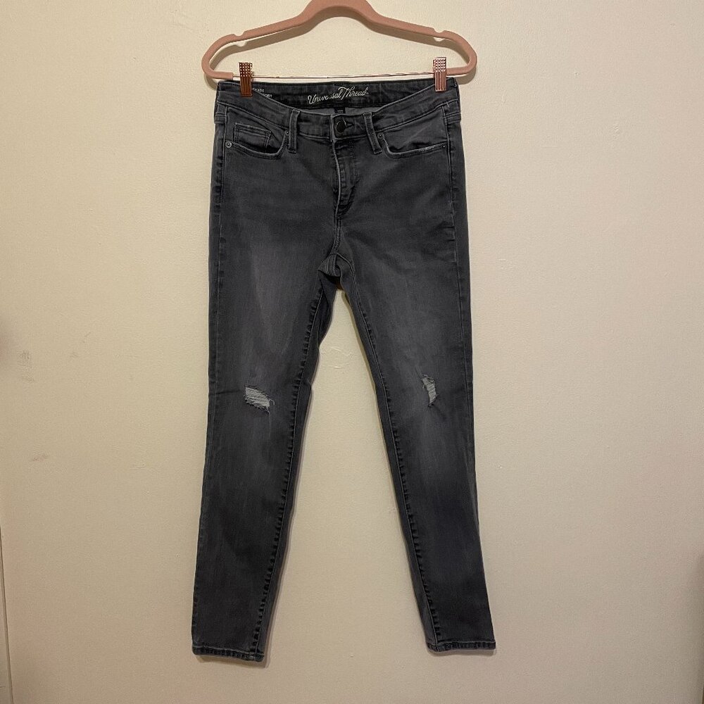 🔥 Universal Thread™ | Women's Distressed Gray Mid-Rise Skinny Jeans 6/28R